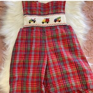 Strasburg Red Plaid Smocked Romper with Toy Truck Embroidery smocked sz 5